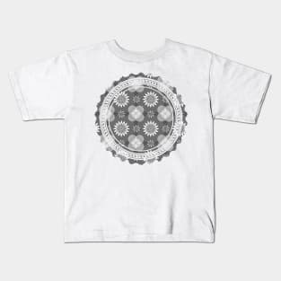 Grey Circle and Flower Pattern Kids T-Shirt